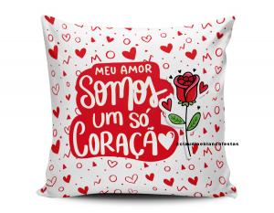 ALMOFADA DIA DOS NAMORADOS - MEU AMOR SOMOS UM SÓ CORAÇÃO Tecido 100% Poliéster (microfibra) 33x30cm Personalizado Frente e Verso Sublimação  