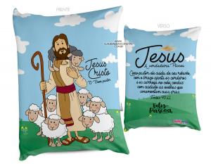 ALMOFADA PÁSCOA - JESUS O BOM PASTOR Tecido 100% Poliéster (microfibra) 20X30cm Personalizado Frente e Verso Sublimação  