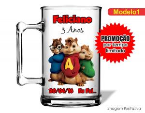 CANECA ACRÍLICA INFANTIL - ALIN E OS ESQUILOS Poliestireno  Frente colorido Impressão no Adesivo Vinil  