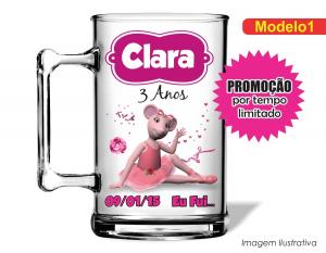 CANECA ACRÍLICA INFANTIL - ANGELINA BAILARINA Poliestireno  Frente colorido Impressão no Adesivo Vinil  