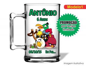 CANECA ACRÍLICA INFANTIL - ANGRY BIRDS Poliestireno  Frente colorido Impressão no Adesivo Vinil  