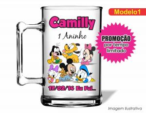 CANECA ACRÍLICA INFANTIL - BABY DISNEY Poliestireno  Frente colorido Impressão no Adesivo Vinil  