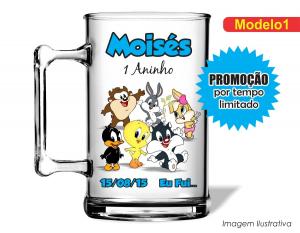 CANECA ACRÍLICA INFANTIL - BABY LOONEY TUNES Poliestireno  Frente colorido Impressão no Adesivo Vinil  