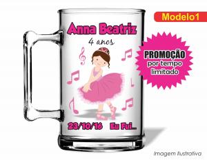 CANECA ACRÍLICA INFANTIL - BAILARINA Poliestireno  Frente colorido Impressão no Adesivo Vinil  