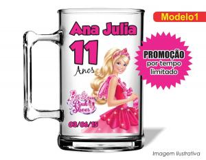 CANECA ACRÍLICA INFANTIL - BARBIE PINK SHOES Poliestireno  Frente colorido Impressão no Adesivo Vinil  