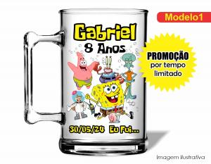 CANECA ACRÍLICA INFANTIL - BOB ESPONJA Poliestireno  Frente colorido Impressão no Adesivo Vinil  