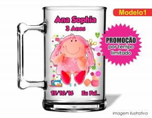 CANECA ACRÍLICA INFANTIL - BONECA DE PANO Poliestireno  Frente colorido Impressão no Adesivo Vinil  