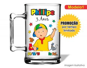 CANECA ACRÍLICA INFANTIL - CAILLOU Poliestireno  Frente colorido Impressão no Adesivo Vinil  