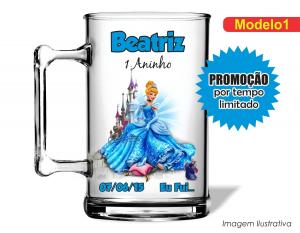 CANECA ACRÍLICA INFANTIL - CINDERELA Poliestireno  Frente colorido Impressão no Adesivo Vinil  