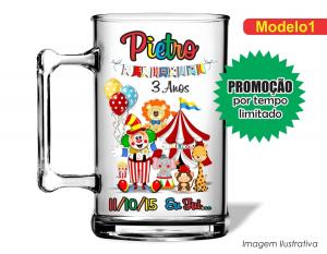 CANECA ACRÍLICA INFANTIL - CIRCO Poliestireno  Frente colorido Impressão no Adesivo Vinil  