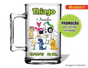 CANECA ACRÍLICA INFANTIL - DOKI Poliestireno  Frente colorido Impressão no Adesivo Vinil  