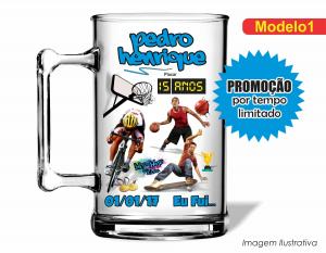 CANECA ACRÍLICA INFANTIL - ESPORTES Poliestireno  Frente colorido Impressão no Adesivo Vinil  