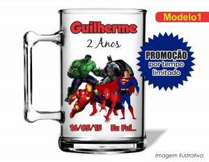 CANECA ACRÍLICA INFANTIL - ESQUADRÕES HEROES Poliestireno  Frente colorido Impressão no Adesivo Vinil  