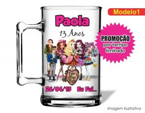 CANECA ACRÍLICA INFANTIL - EVER AFTER HIGHT Poliestireno  Frente colorido Impressão no Adesivo Vinil  