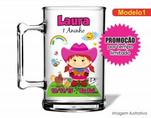 CANECA ACRÍLICA INFANTIL - FAZENDINHA ROSA Poliestireno  Frente colorido Impressão no Adesivo Vinil  