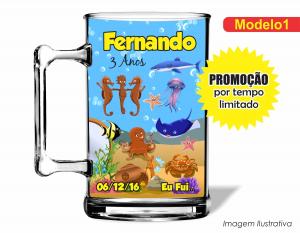 CANECA ACRÍLICA INFANTIL - FUNDO DO MAR Poliestireno  Frente colorido Impressão no Adesivo Vinil  