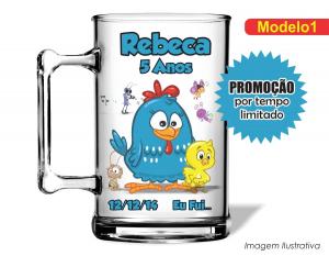 CANECA ACRÍLICA INFANTIL - GALINHA PINTADINHA Poliestireno  Frente colorido Impressão no Adesivo Vinil  