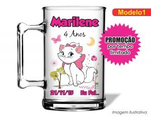 CANECA ACRÍLICA INFANTIL - GATA MARIE Poliestireno  Frente colorido Impressão no Adesivo Vinil  