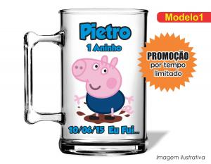 CANECA ACRÍLICA INFANTIL - GEORGE PIG Poliestireno  Frente colorido Impressão no Adesivo Vinil  