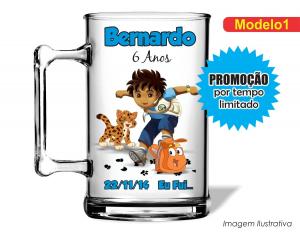 CANECA ACRÍLICA INFANTIL - GO DIEGO GO Poliestireno  Frente colorido Impressão no Adesivo Vinil  