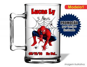 CANECA ACRÍLICA INFANTIL - HOMEM ARANHA Poliestireno  Frente colorido Impressão no Adesivo Vinil  