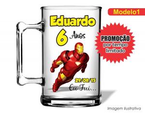 CANECA ACRÍLICA INFANTIL - HOMEM DE FERRO Poliestireno  Frente colorido Impressão no Adesivo Vinil  