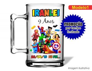 CANECA ACRÍLICA INFANTIL - LEGO HEROES Poliestireno  Frente colorido Impressão no Adesivo Vinil  