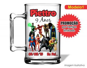 CANECA ACRÍLICA INFANTIL - LIGA DA JUSTIÇA Poliestireno  Frente colorido Impressão no Adesivo Vinil  