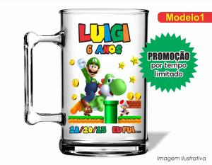 CANECA ACRÍLICA INFANTIL - LUIGI Poliestireno  Frente colorido Impressão no Adesivo Vinil  