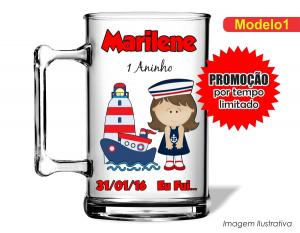 CANECA ACRÍLICA INFANTIL - MENINA MARINHEIRA Poliestireno  Frente colorido Impressão no Adesivo Vinil  