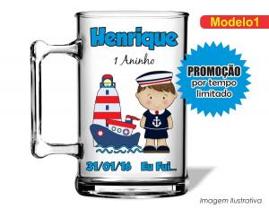 CANECA ACRÍLICA INFANTIL - MENINO MARINHEIRO Poliestireno  Frente colorido Impressão no Adesivo Vinil  