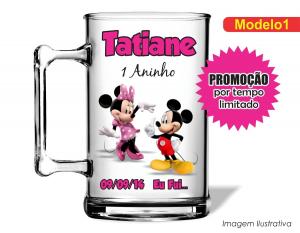 CANECA ACRÍLICA INFANTIL - MICKEY E MINNIE ROSA Poliestireno  Frente colorido Impressão no Adesivo Vinil  