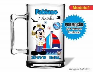 CANECA ACRÍLICA INFANTIL - MICKEY MARINHEIRO Poliestireno  Frente colorido Impressão no Adesivo Vinil  