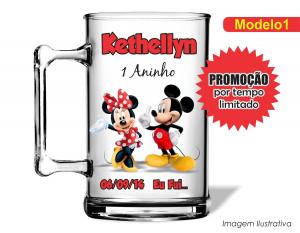 CANECA ACRÍLICA INFANTIL - MICKEY MINNIE VERMELHA Poliestireno  Frente colorido Impressão no Adesivo Vinil  