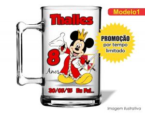 CANECA ACRÍLICA INFANTIL - MICKEY REI Poliestireno  Frente colorido Impressão no Adesivo Vinil  