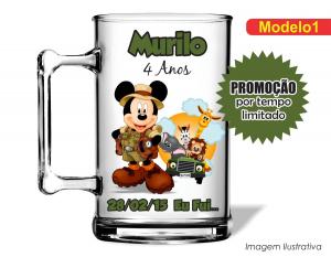 CANECA ACRÍLICA INFANTIL - MICKEY SAFARI Poliestireno  Frente colorido Impressão no Adesivo Vinil  