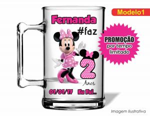 CANECA ACRÍLICA INFANTIL - MINNIE ROSA Poliestireno  Frente colorido Impressão no Adesivo Vinil  