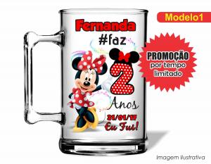 CANECA ACRÍLICA INFANTIL - MINNIE VERMELHA Poliestireno  Frente colorido Impressão no Adesivo Vinil  