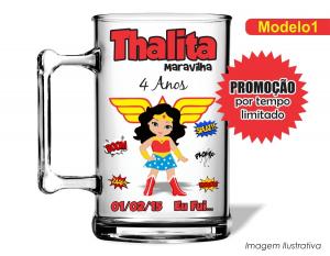 CANECA ACRÍLICA INFANTIL - MULHER MARAVILHA Poliestireno  Frente colorido Impressão no Adesivo Vinil  