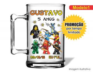 CANECA ACRÍLICA INFANTIL - NINJAGO Poliestireno  Frente colorido Impressão no Adesivo Vinil  