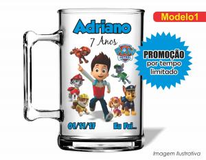 CANECA ACRÍLICA INFANTIL - PATRULHA CANINA Poliestireno  Frente colorido Impressão no Adesivo Vinil  