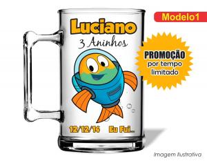 CANECA ACRÍLICA INFANTIL - PEIXONAUTA Poliestireno  Frente colorido Impressão no Adesivo Vinil  