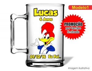 CANECA ACRÍLICA INFANTIL - PICA-PAU Poliestireno  Frente colorido Impressão no Adesivo Vinil  