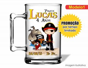 CANECA ACRÍLICA INFANTIL - PIRATAS Poliestireno  Frente colorido Impressão no Adesivo Vinil  