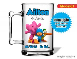 CANECA ACRÍLICA INFANTIL - POCOYO Poliestireno  Frente colorido Impressão no Adesivo Vinil  