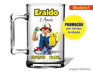 CANECA ACRÍLICA INFANTIL - POKEMON Poliestireno  Frente colorido Impressão no Adesivo Vinil  