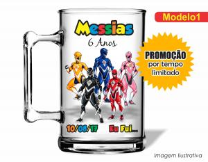 CANECA ACRÍLICA INFANTIL - POWER RANGERS Poliestireno  Frente colorido Impressão no Adesivo Vinil  