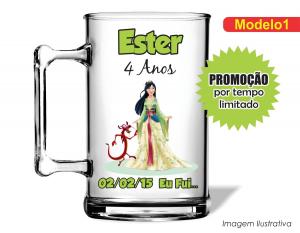 CANECA ACRÍLICA INFANTIL - PRINCESA MULAN Poliestireno  Frente colorido Impressão no Adesivo Vinil  