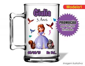 CANECA ACRÍLICA INFANTIL - PRINCESA SOPHIA Poliestireno  Frente colorido Impressão no Adesivo Vinil  