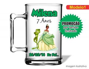 CANECA ACRÍLICA INFANTIL - PRINCESA TIANA Poliestireno  Frente colorido Impressão no Adesivo Vinil  